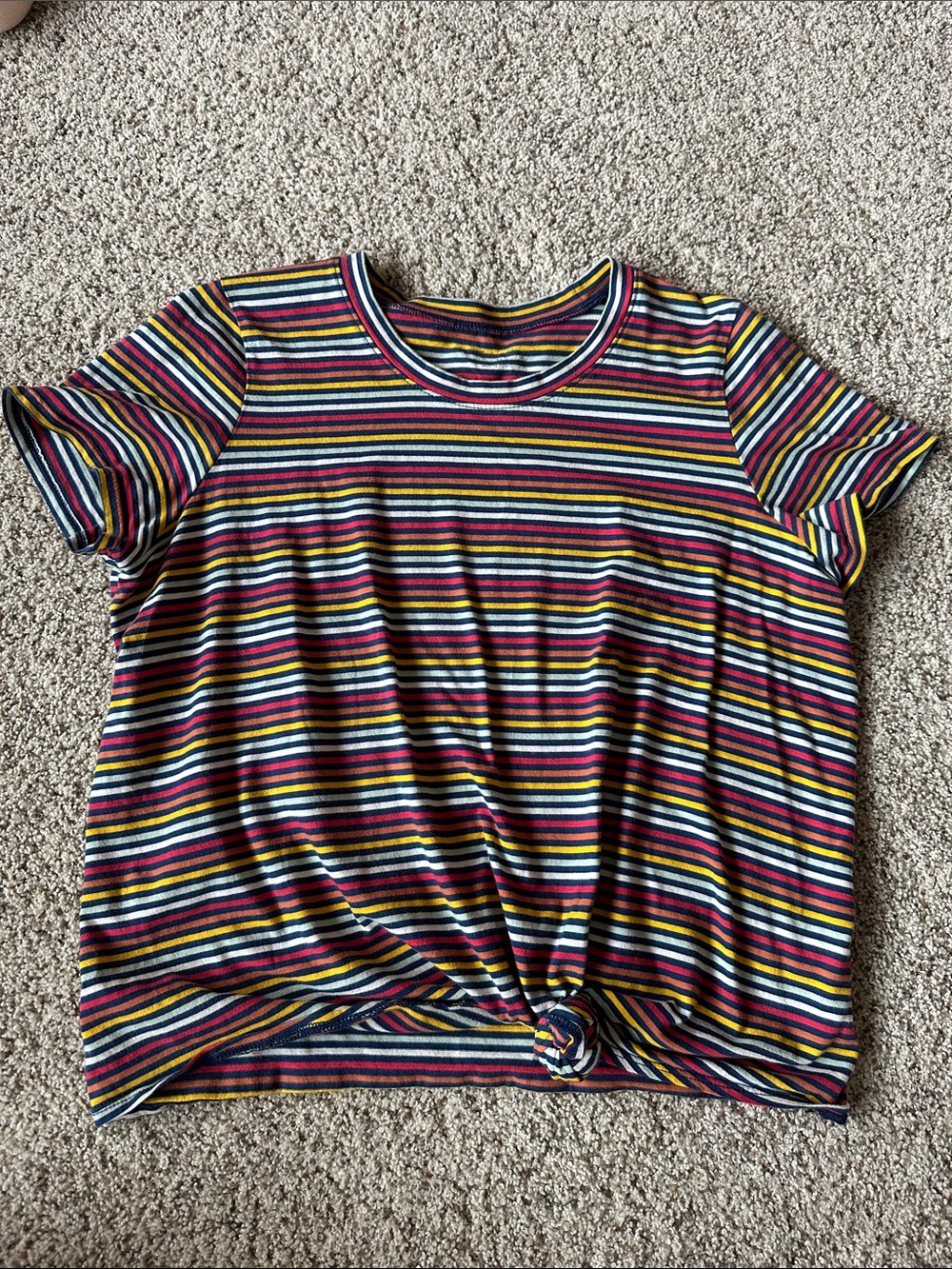 Madewell Short Sleeve Striped Knot Tee in Navy, Yellow, Pink, White